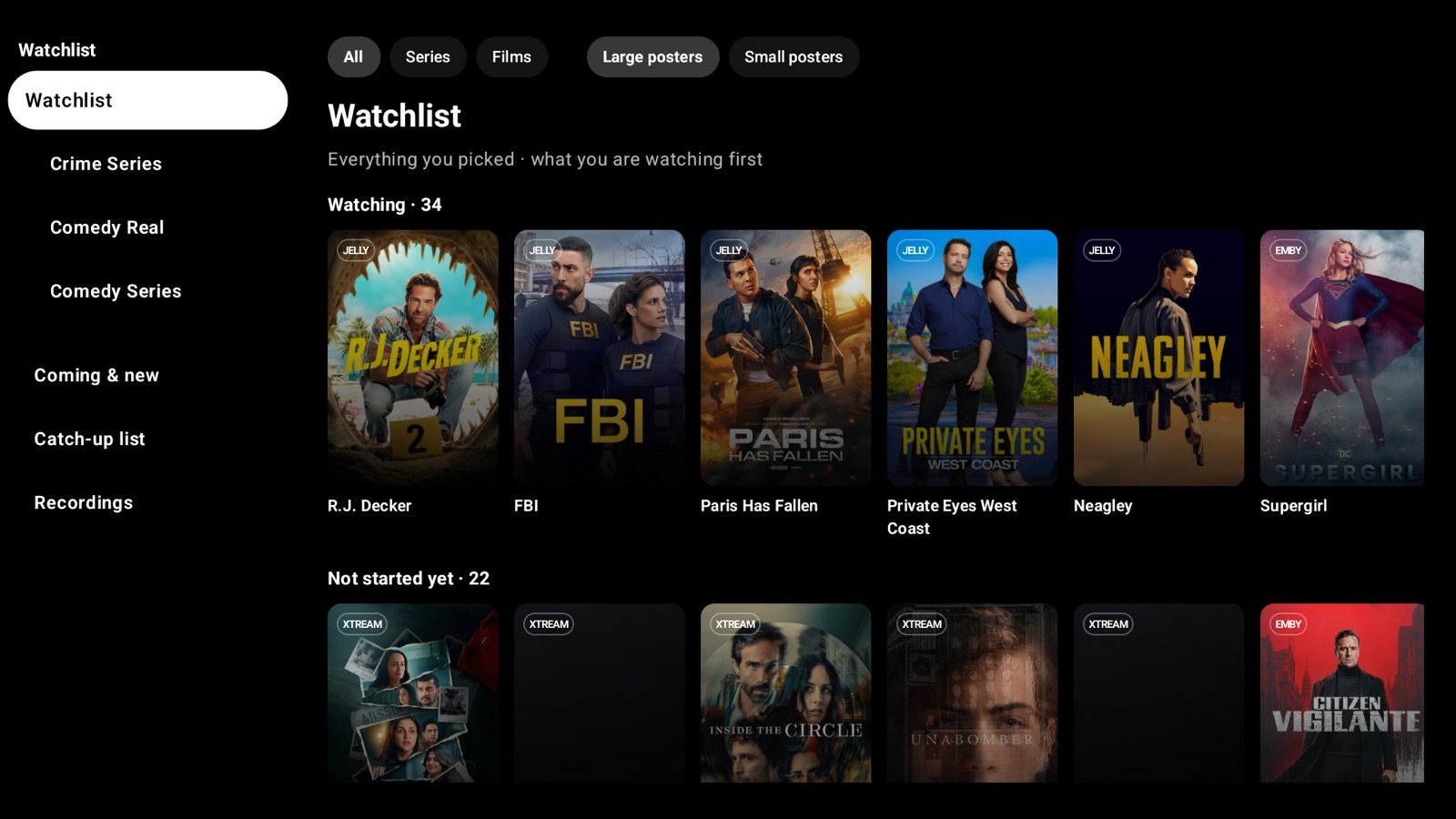 Watchlist with Watching and Not started yet rows